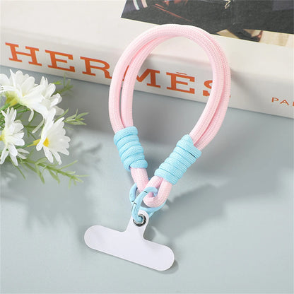 Colorful Two-tone Cellphone Braided Lanyard Keychain With Gasket Women Anti Lost Knot Rope Strap Keyrings  Car Key Trinket Gifts