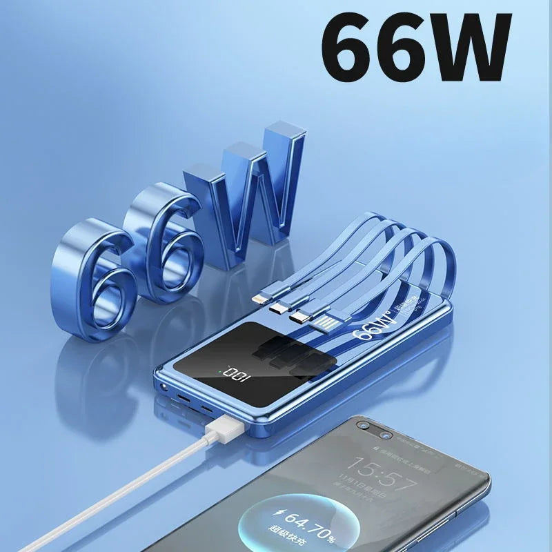 66W Super Fast Charging Comes with A Four-wire Power Bank 20000mAh Small BCAK Portable Mobile Power Supply