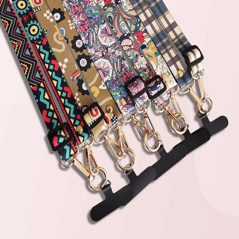 Long Crossbody Lanyard Retro Ethnic Style Adjustable Neck Phone Strap AntiLoss Nylon canvas Lanyard With Universal Clip Gaske