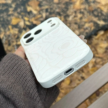 Camellia Flower Matte Leather Texture Phone Case For iPhone 17 Air 16 15 14 13 12 11 Plus Pro Max Shockproof Anti-Scratch Cover