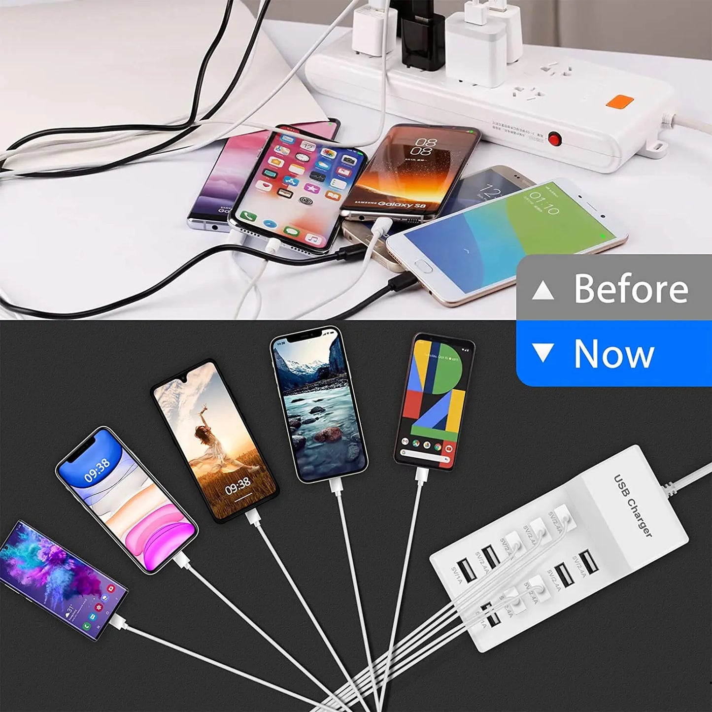 10USB ports charger station Desktop storage and organization of charging cables For Phone Watch iPad