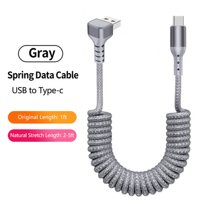 90 Degree Coiled USB-A to USB C Cable Stretchable Braided Fast Charging Charging Cord, Compatible with Samsung Galaxy，iPhone 16