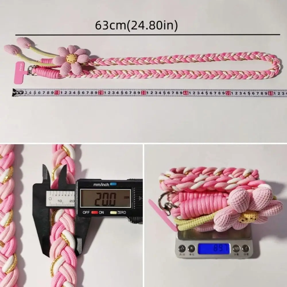 Detachable Flowers Phone Lanyard Crossbody Phone Charm Phone Woven Chain Neck Clip Long Cell Phone Strap Outdoor Activity