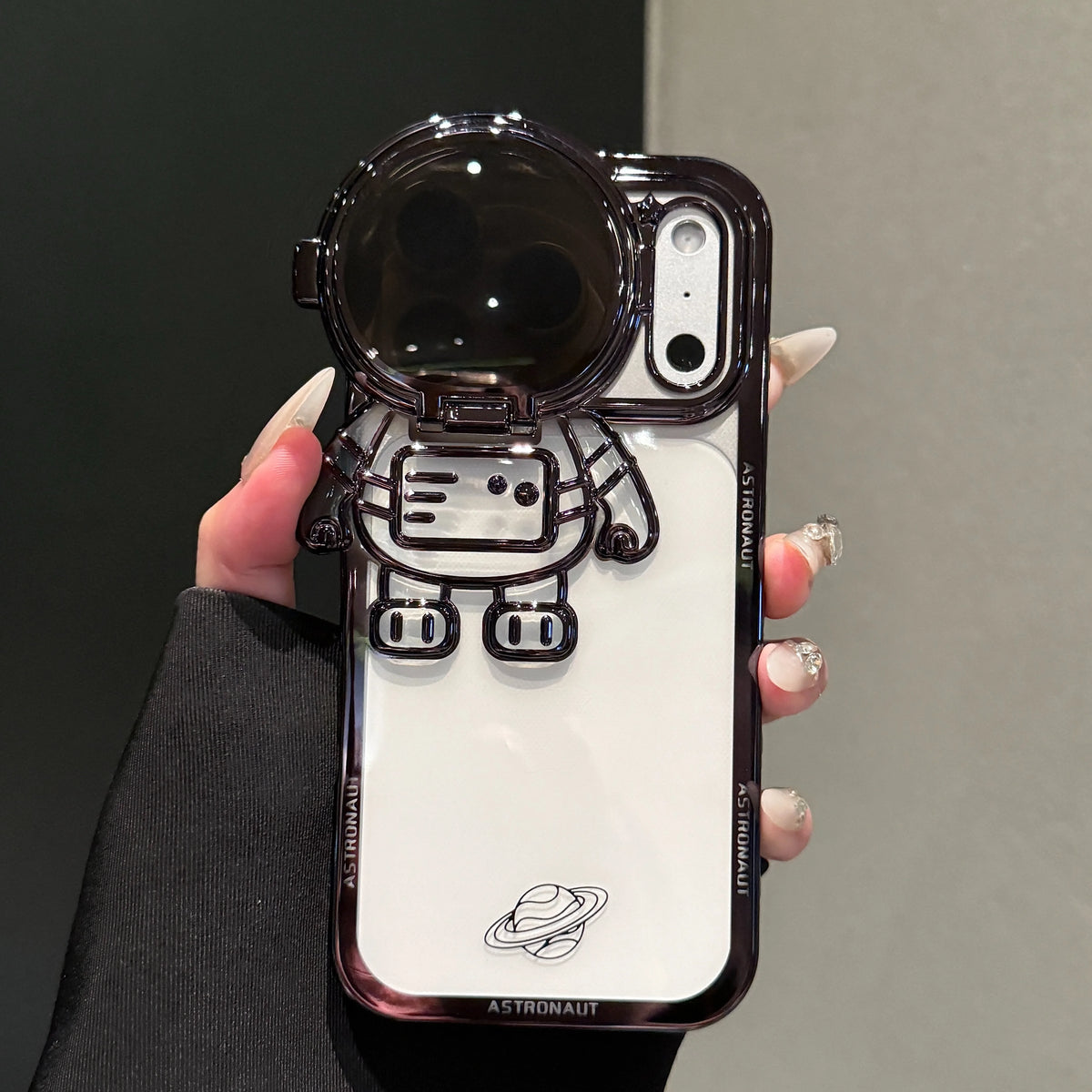 New Cartoon Astronaut Electroplated Phone Case For iPhone 17 16 15 14 13 12 Pro Max Plus Camera Protection Bracket Clear Cover