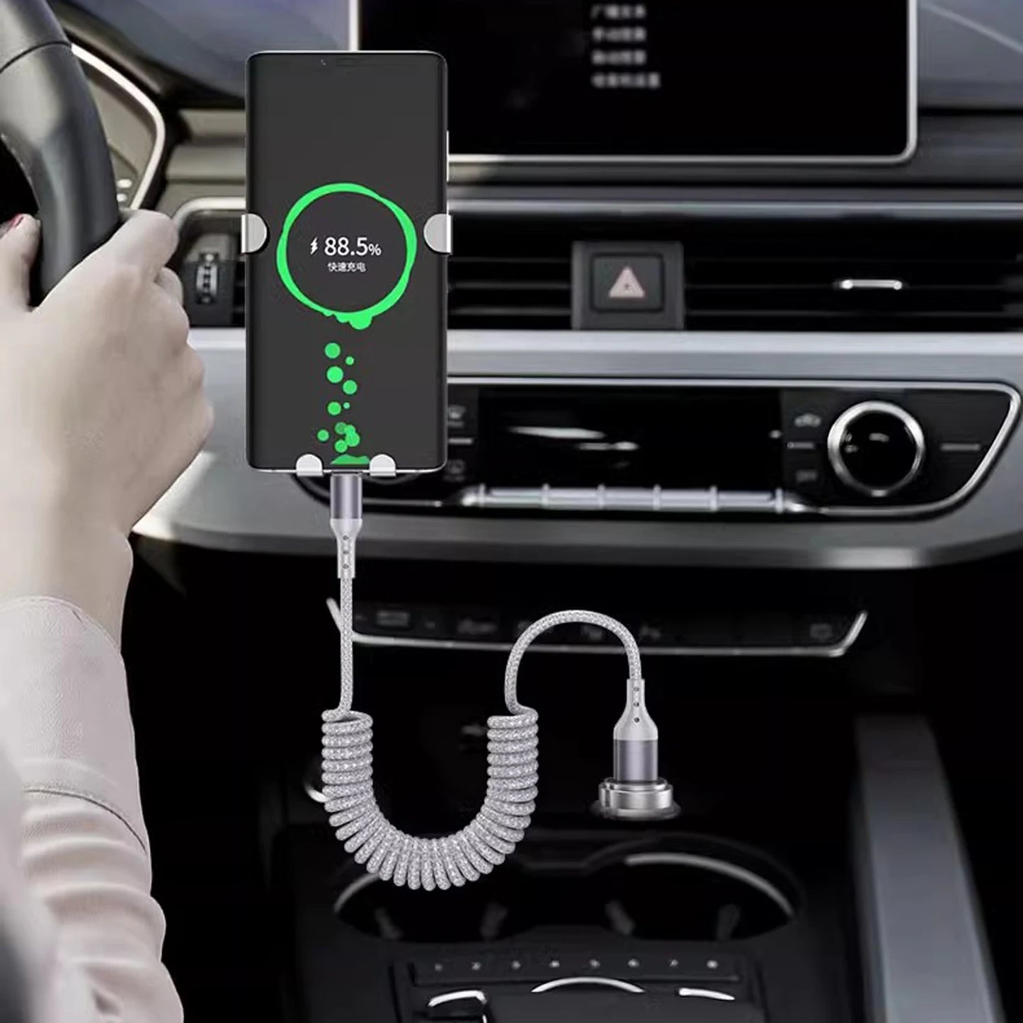 90 Degree Coiled USB-A to USB C Cable Stretchable Braided Fast Charging Charging Cord, Compatible with Samsung Galaxy，iPhone 16