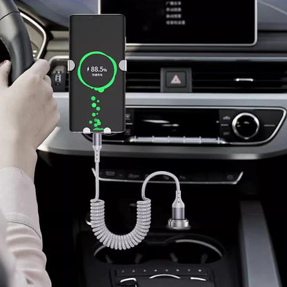 90 Degree Coiled USB-A to USB C Cable Stretchable Braided Fast Charging Charging Cord, Compatible with Samsung Galaxy，iPhone 16