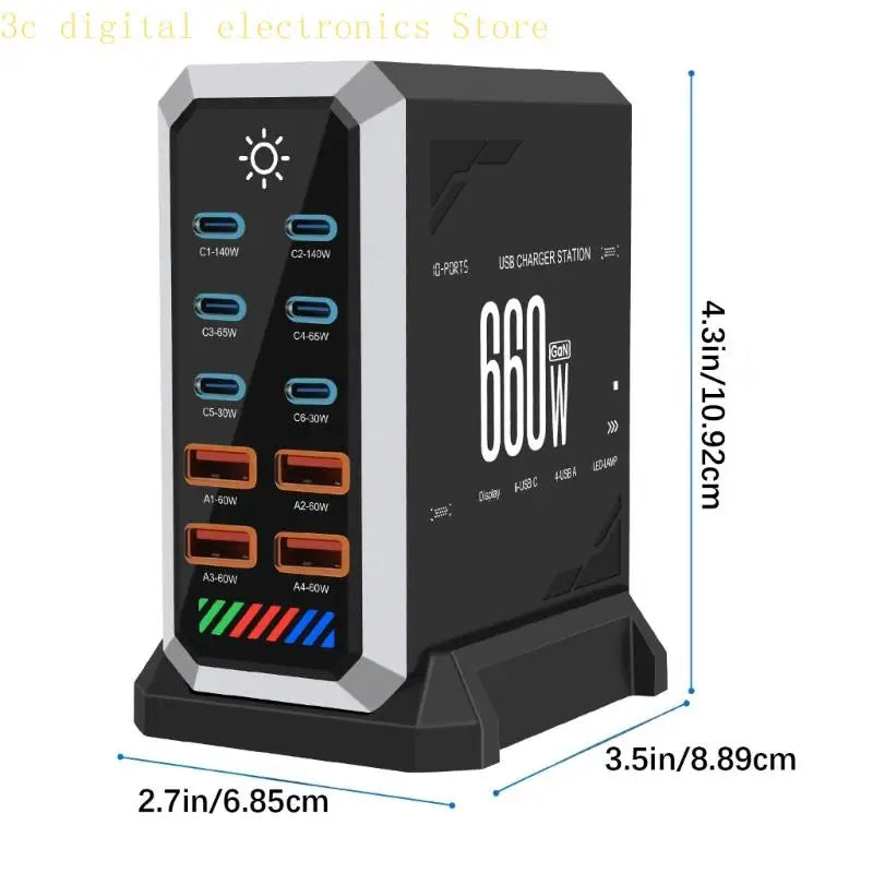 10CA 660W Chargers For Home And Office With GaNs Technology Multiple USB Port Fast Charging