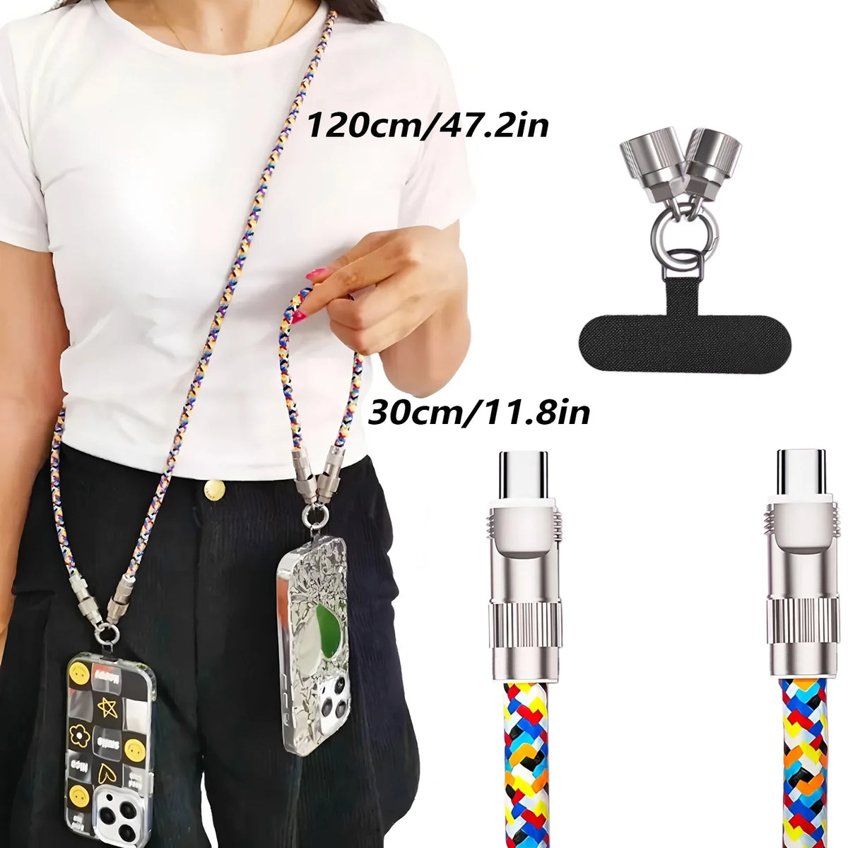 4 in 1 USB Type-C 240W Fast Charge Cable Type-C to Lightning Mobile Phone Lanyard PD27w Charging Cable for Xiaomi iPhone Oneplus