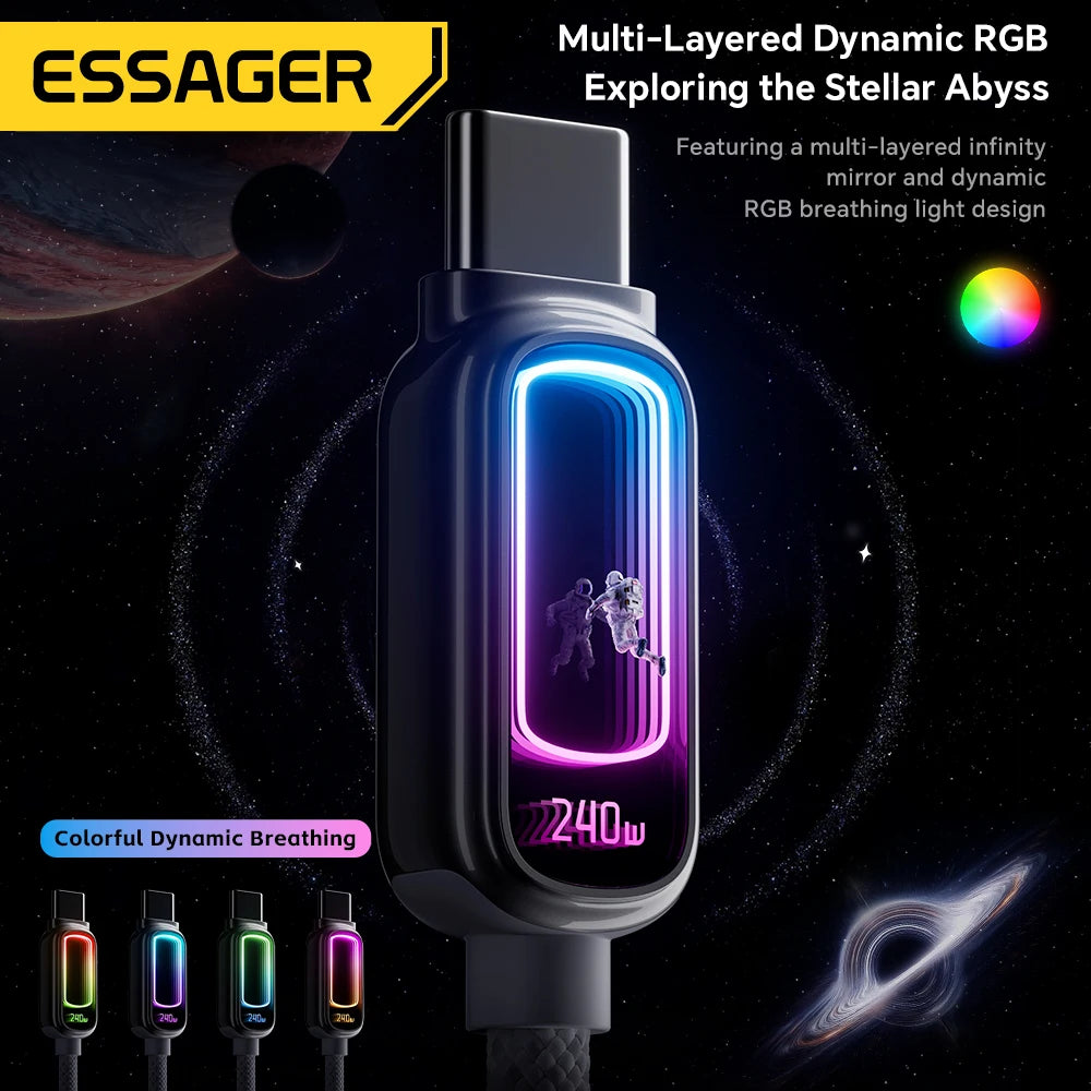 Essager 240W USB C to USB C Cable 100W PD3.1 Fast Charging for MacBook Laptop iPhone 17 16 15 pro Max iPad Samsung Type C Cable