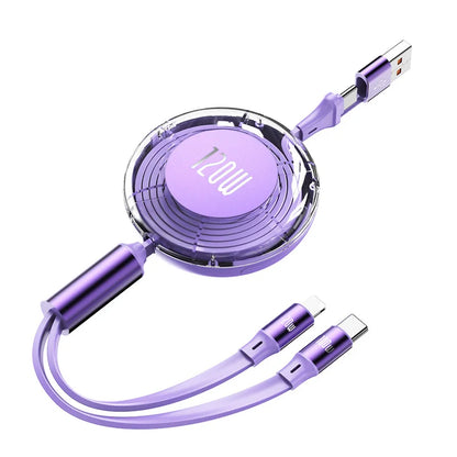 120W Retractable Fast Charging Cable,USB A/C To USB C/L Ports Multi Charger Cord for IPhone 17/16,Samsung Galaxy A17/S25