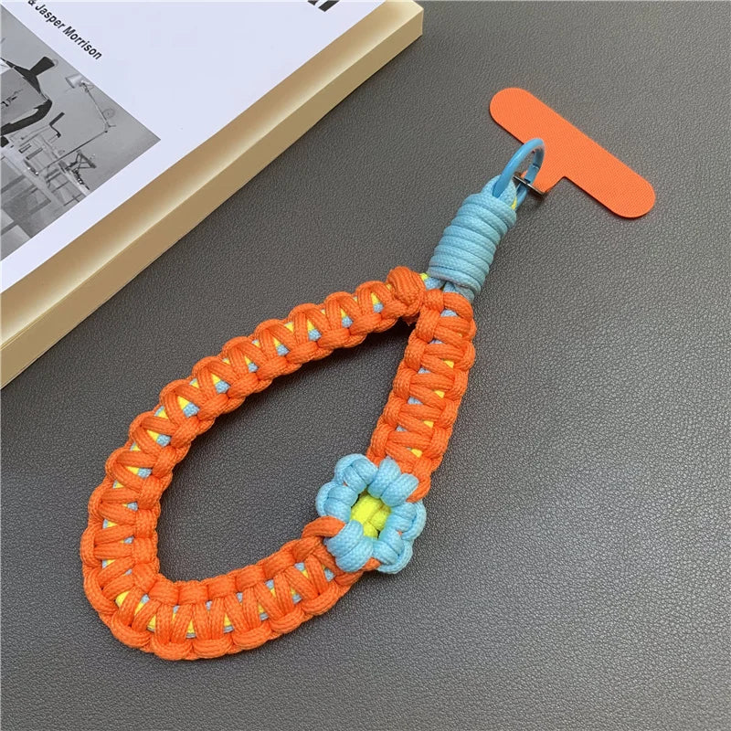 Hand Woven Wrist Strap Mobile Phone Hanging Rope Phone Flower Wrist Chain Travel Anti-theft Handheld Lanyard for Camera Bag