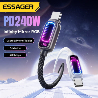 Essager 240W USB C to USB C Cable 100W PD3.1 Fast Charging for MacBook Laptop iPhone 17 16 15 pro Max iPad Samsung Type C Cable