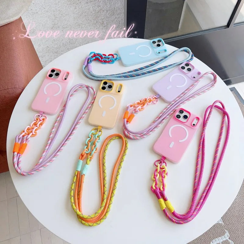 Magnetic Lanyard Case For iPhone 17 Pro Max 14 12 11 13 15 16 Plus 17 Air Shockproof Candy Crossbody Neck Cord Braid Strap Cover