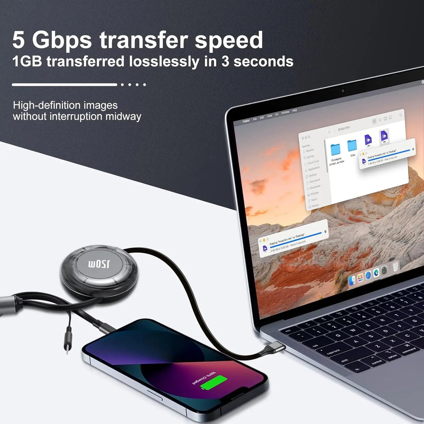 120W Retractable Fast Charging Cable,USB A/C To USB C/L Ports Multi Charger Cord for IPhone 17/16,Samsung Galaxy A17/S25