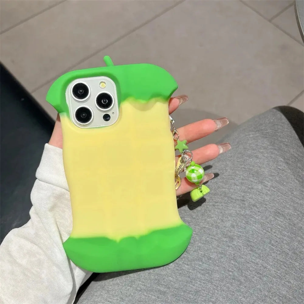 Minimalist 3D Cute Apple Core Chain Silicone Phone Case Compatible With iPhone16 15 14 13 12 Pro Max 14 15 Plus Protective Cover