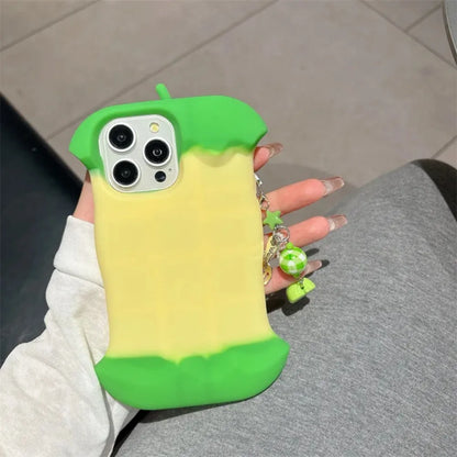 Minimalist 3D Cute Apple Core Chain Silicone Phone Case Compatible With iPhone16 15 14 13 12 Pro Max 14 15 Plus Protective Cover