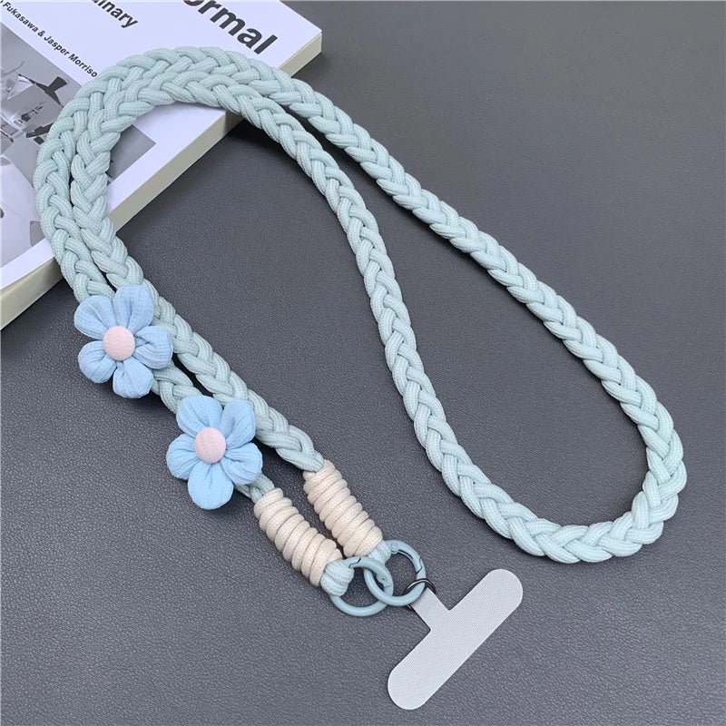 Creative Mobile Phone Universal Lanyard Crossbody Rope Long Cellphone Lanyard Shoulder Strap Flower Decoration Phone Accessories