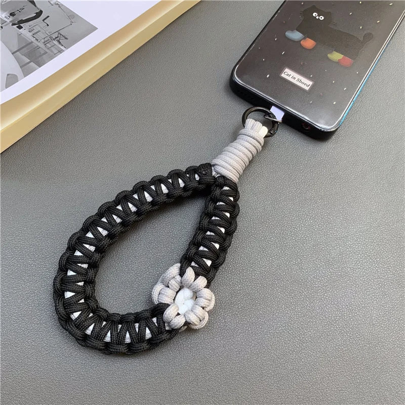 Hand Woven Wrist Strap Mobile Phone Hanging Rope Phone Flower Wrist Chain Travel Anti-theft Handheld Lanyard for Camera Bag