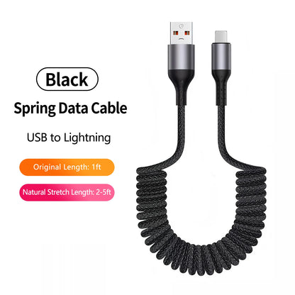 90 Degree Coiled USB-A to USB C Cable Stretchable Braided Fast Charging Charging Cord, Compatible with Samsung Galaxy，iPhone 16