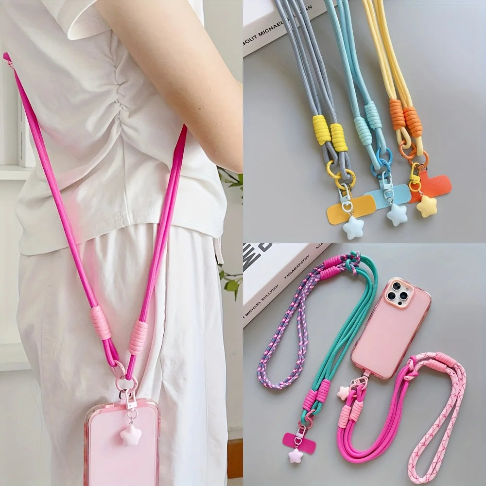 1pc Two-Tone Long Crossbody Phone Lanyard with Star Charm, Anti-Theft Color-Block Universal Lanyard, Lanyard for Cameras or Bags
