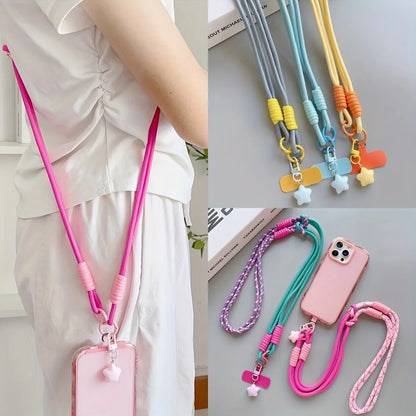 1pc Two-Tone Long Crossbody Phone Lanyard with Star Charm, Anti-Theft Color-Block Universal Lanyard, Lanyard for Cameras or Bags