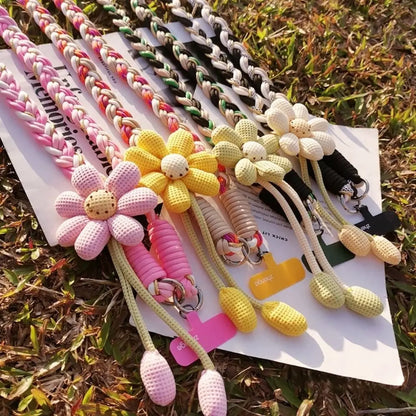 Detachable Flowers Phone Lanyard Crossbody Phone Charm Phone Woven Chain Neck Clip Long Cell Phone Strap Outdoor Activity