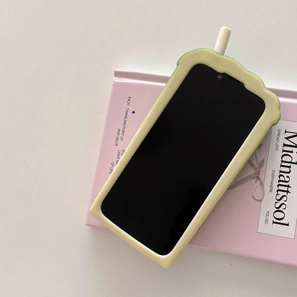 Cute 3D Smile Pearl Milk Tea Cup Phone Case for iPhone 16 Plus 16e 15 14 13 12 Pro Max Shock Proof Soft Silicone Back Cover