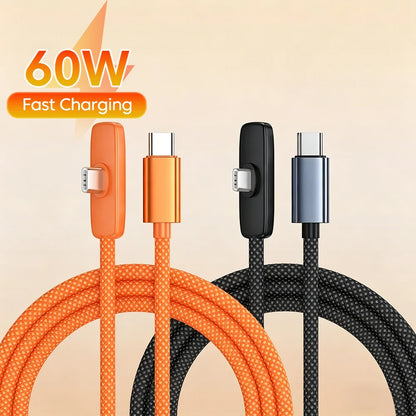 60w Dual Type-C Cable USB C to USB C Fast Charging Elbow Data Transmission Line For iPhone 15-17 Xiaomi Huawei Samsung Cellphone
