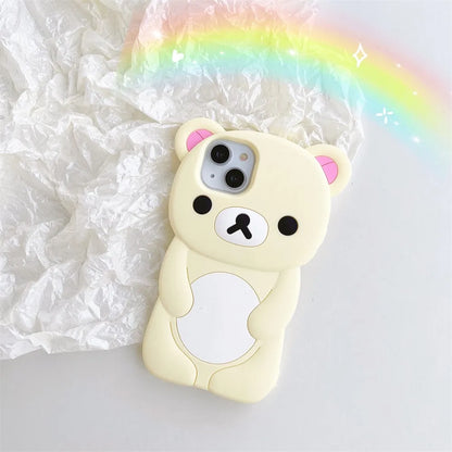Cute Cartoon 3D Rilakkuma Phone Case For iPhone 16 15 14 13 12 11 Pro X XS Max XR 6 7 8 Plus 4 4S 5 5S SE Soft Silicone Cover