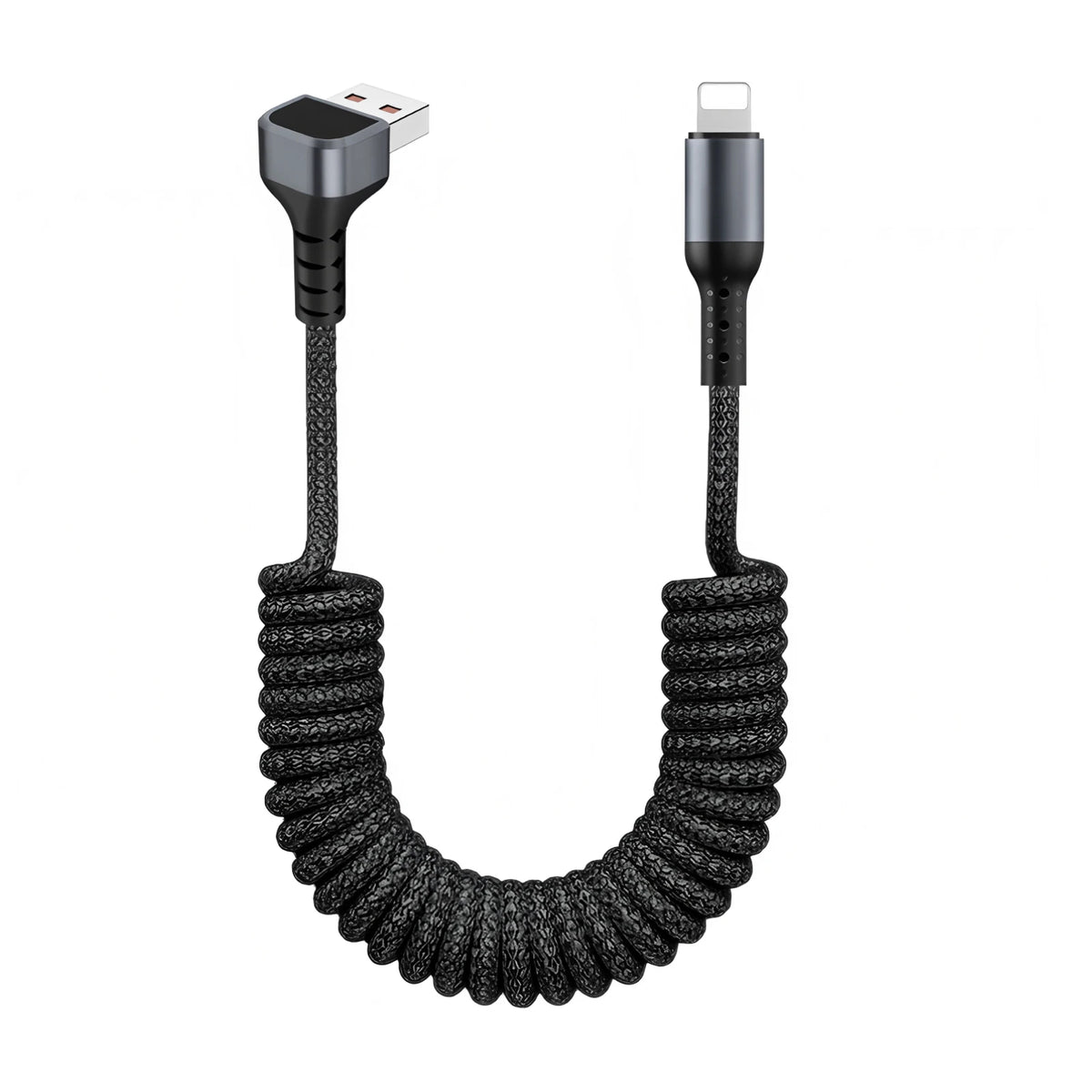 90 Degree Coiled USB-A to USB C Cable Stretchable Braided Fast Charging Charging Cord, Compatible with Samsung Galaxy，iPhone 16