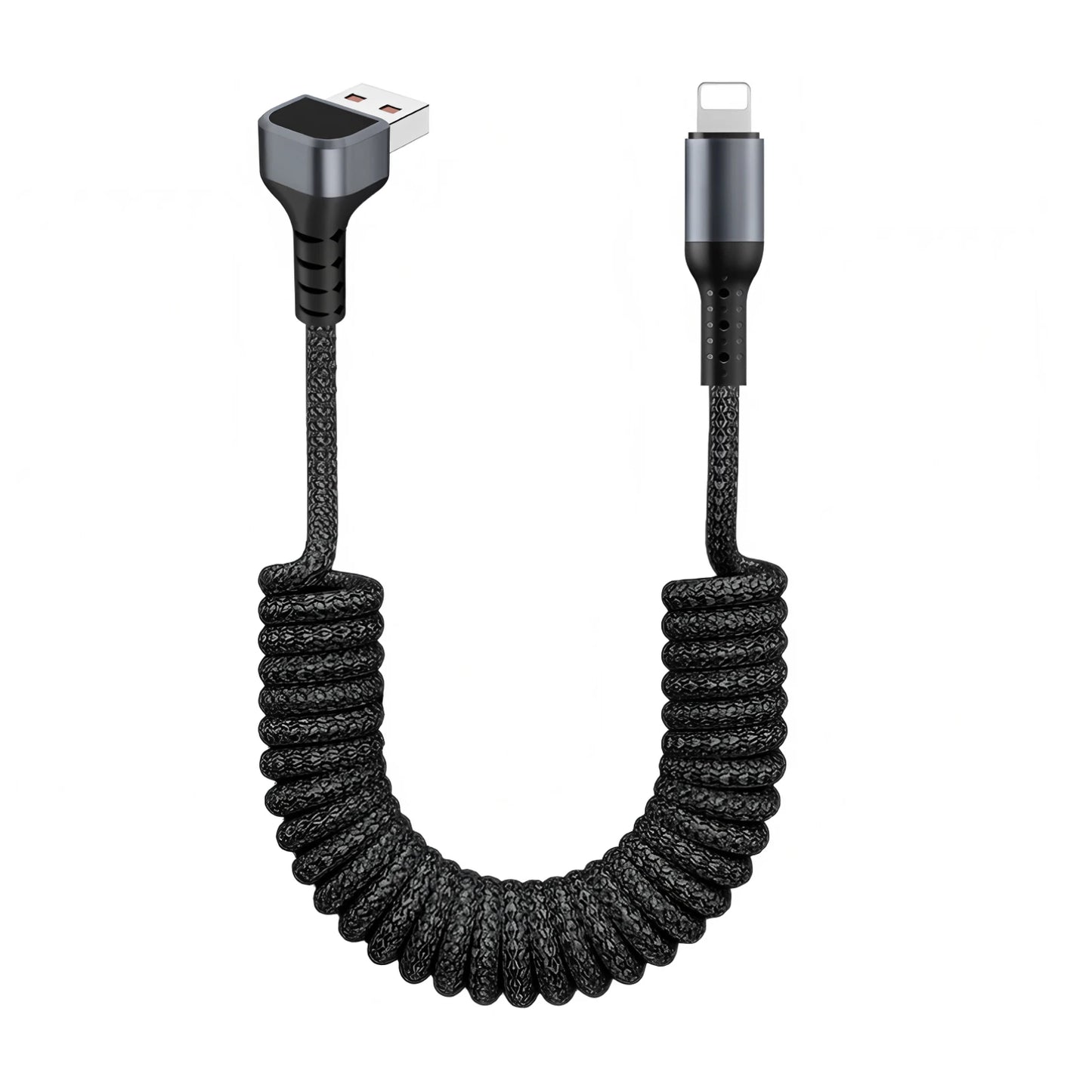 90 Degree Coiled USB-A to USB C Cable Stretchable Braided Fast Charging Charging Cord, Compatible with Samsung Galaxy，iPhone 16