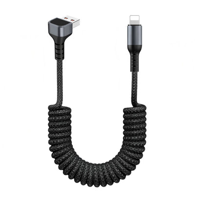 90 Degree Coiled USB-A to USB C Cable Stretchable Braided Fast Charging Charging Cord, Compatible with Samsung Galaxy，iPhone 16