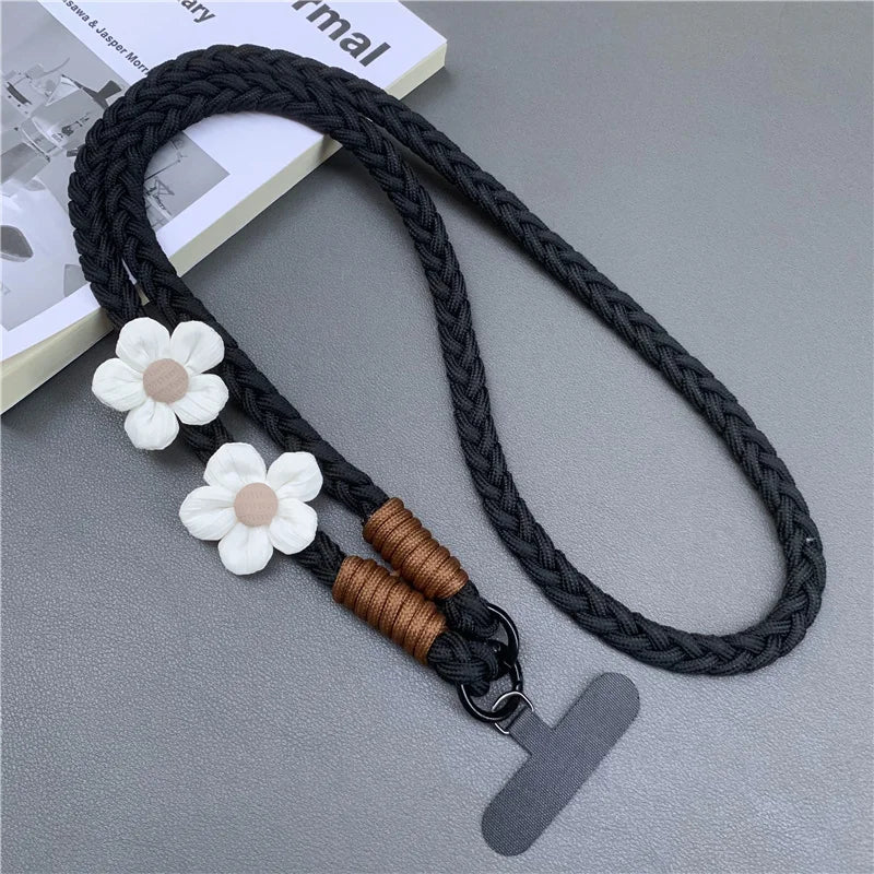Creative Mobile Phone Universal Lanyard Crossbody Rope Long Cellphone Lanyard Shoulder Strap Flower Decoration Phone Accessories