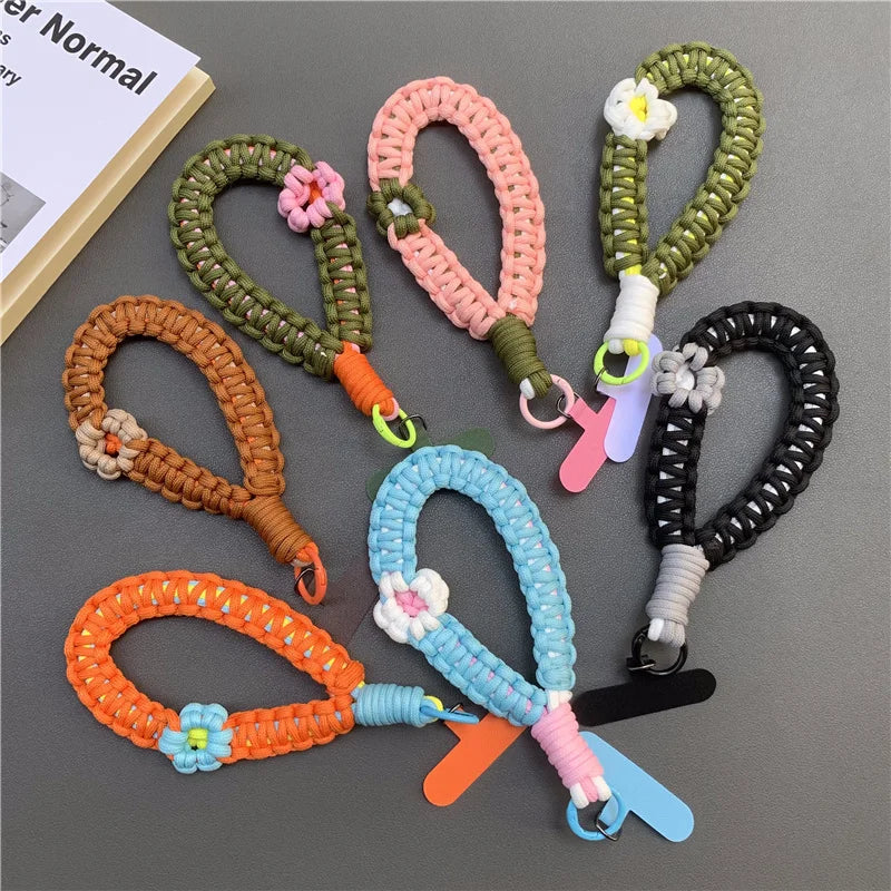 Hand Woven Wrist Strap Mobile Phone Hanging Rope Phone Flower Wrist Chain Travel Anti-theft Handheld Lanyard for Camera Bag