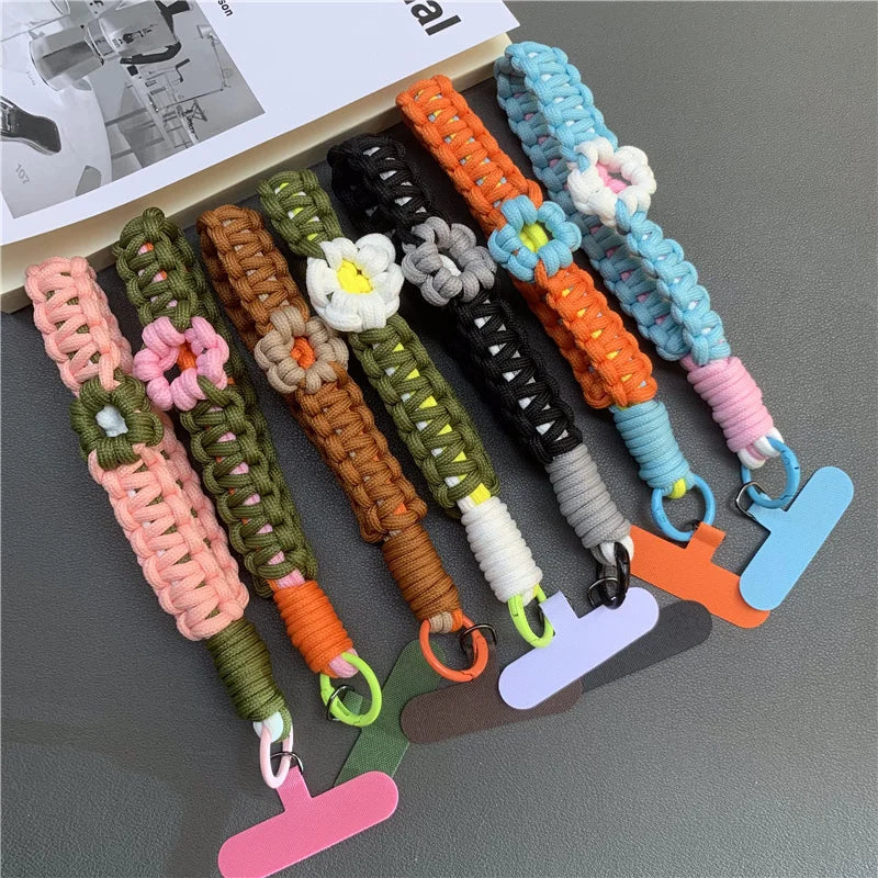 Hand Woven Wrist Strap Mobile Phone Hanging Rope Phone Flower Wrist Chain Travel Anti-theft Handheld Lanyard for Camera Bag