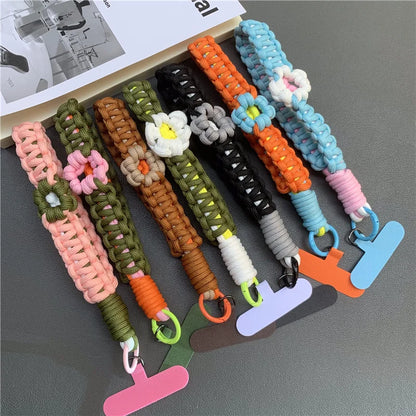 Hand Woven Wrist Strap Mobile Phone Hanging Rope Phone Flower Wrist Chain Travel Anti-theft Handheld Lanyard for Camera Bag