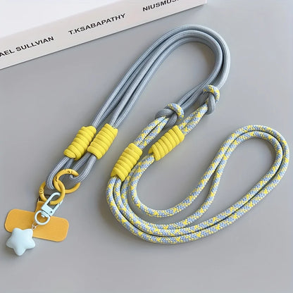 1pc Two-Tone Long Crossbody Phone Lanyard with Star Charm, Anti-Theft Color-Block Universal Lanyard, Lanyard for Cameras or Bags