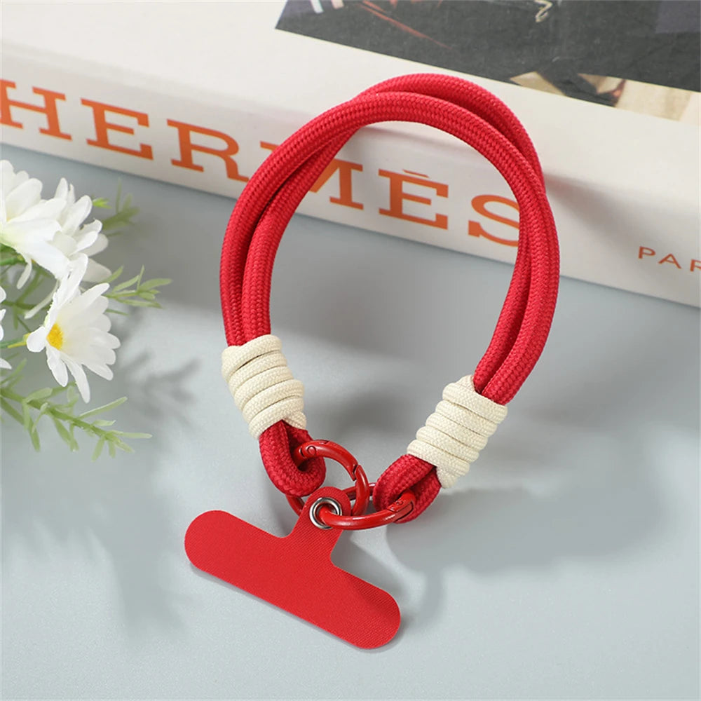 Colorful Two-tone Cellphone Braided Lanyard Keychain With Gasket Women Anti Lost Knot Rope Strap Keyrings  Car Key Trinket Gifts