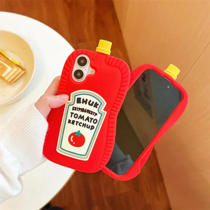 Funny 3D Cartoon Tomato Sauce Phone Case, Soft Silicone Case for iPhone 16 15 14 13 12 Pro Max Tomato