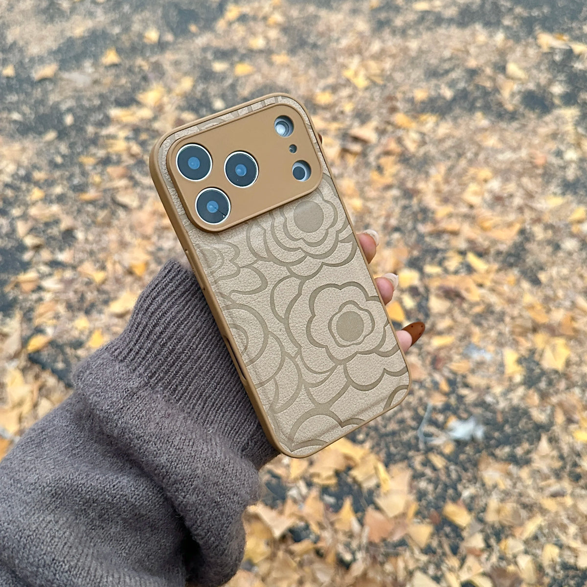 Camellia Flower Matte Leather Texture Phone Case For iPhone 17 Air 16 15 14 13 12 11 Plus Pro Max Shockproof Anti-Scratch Cover