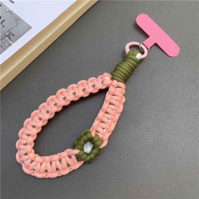 Hand Woven Wrist Strap Mobile Phone Hanging Rope Phone Flower Wrist Chain Travel Anti-theft Handheld Lanyard for Camera Bag