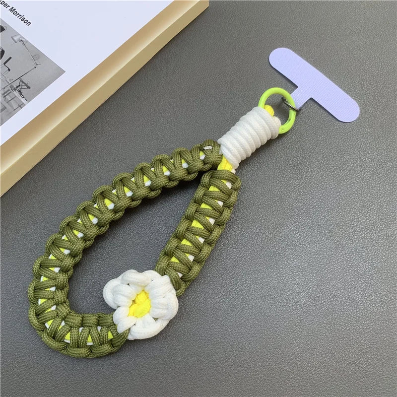 Hand Woven Wrist Strap Mobile Phone Hanging Rope Phone Flower Wrist Chain Travel Anti-theft Handheld Lanyard for Camera Bag