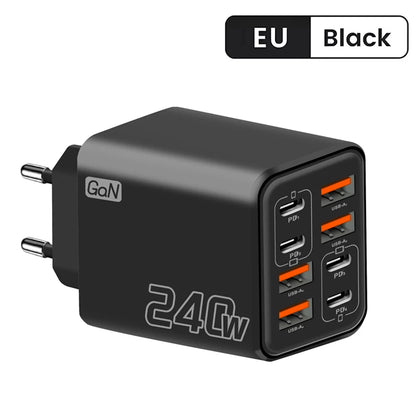 240W GaN USB C Charger 8 in 1 Fast Charging Phone Charger Power Adapter For iPhone Samsung Xiaomi Type C EU/US Plug Wall Charger