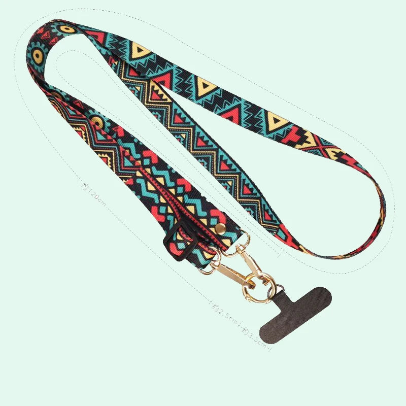 Long Crossbody Lanyard Retro Ethnic Style Adjustable Neck Phone Strap AntiLoss Nylon canvas Lanyard With Universal Clip Gaske