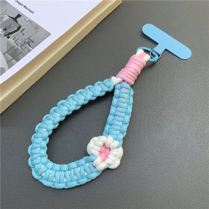 Hand Woven Wrist Strap Mobile Phone Hanging Rope Phone Flower Wrist Chain Travel Anti-theft Handheld Lanyard for Camera Bag
