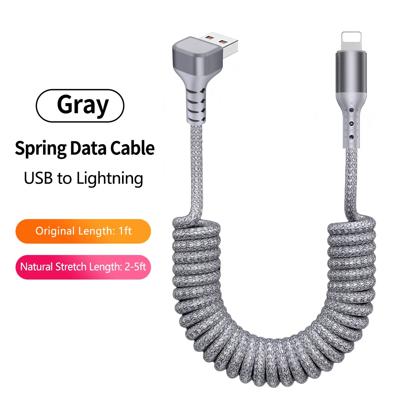 90 Degree Coiled USB-A to USB C Cable Stretchable Braided Fast Charging Charging Cord, Compatible with Samsung Galaxy，iPhone 16