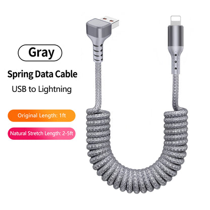 90 Degree Coiled USB-A to USB C Cable Stretchable Braided Fast Charging Charging Cord, Compatible with Samsung Galaxy，iPhone 16