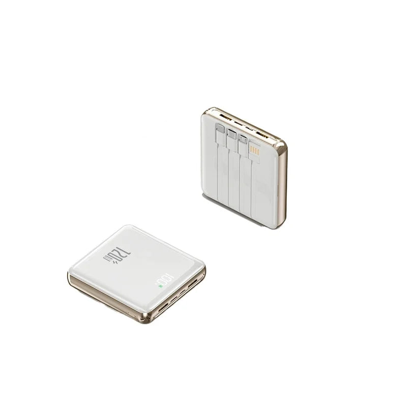 For IPhone Samsung Xiaomi Xiaomi 10000mAh Mini Power Bank Large Capacity Super Fast Charging External Battery Built-in 4 Cables