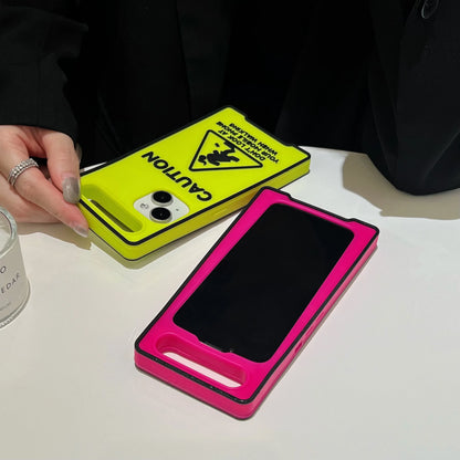 3D Funny Warmly Caution Sign Phone Case for iPhone 12 13 14 15 16 Pro Max Billboard Night Light Luminous Neon Color Soft Cover