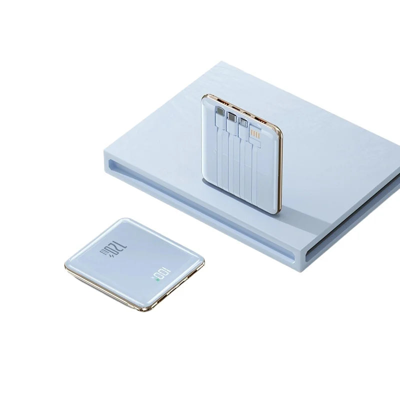 For IPhone Samsung Xiaomi Xiaomi 10000mAh Mini Power Bank Large Capacity Super Fast Charging External Battery Built-in 4 Cables
